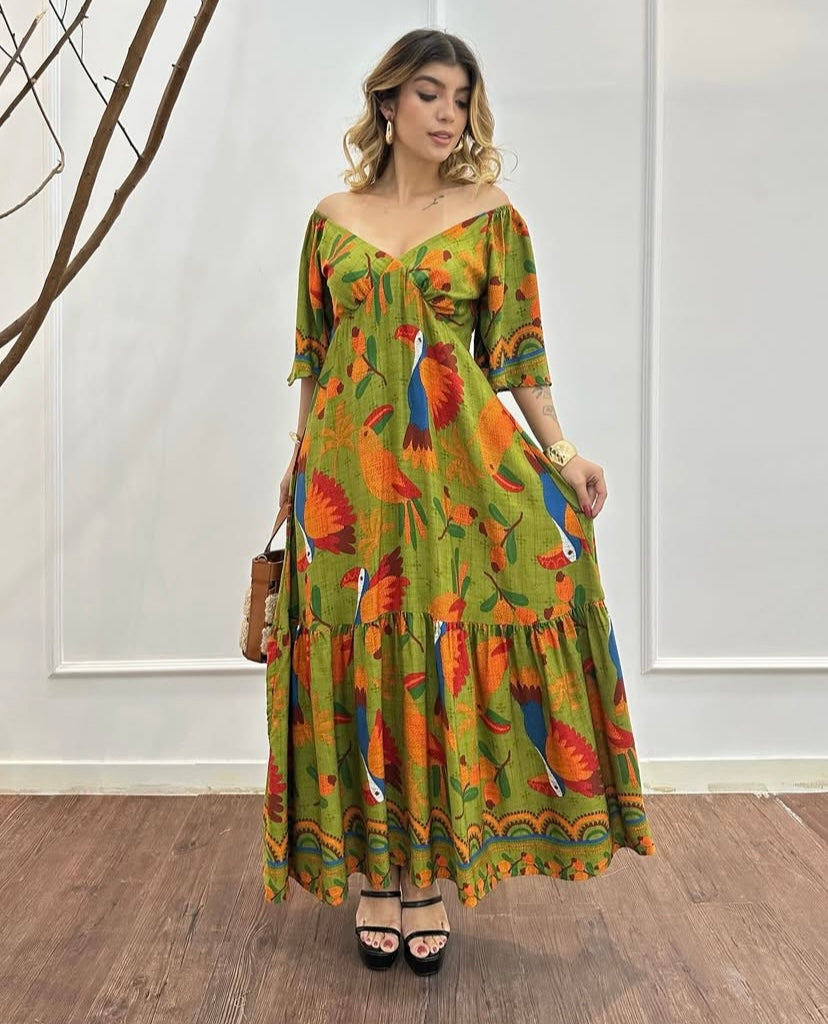 Vestido Longo Amazônia Birds